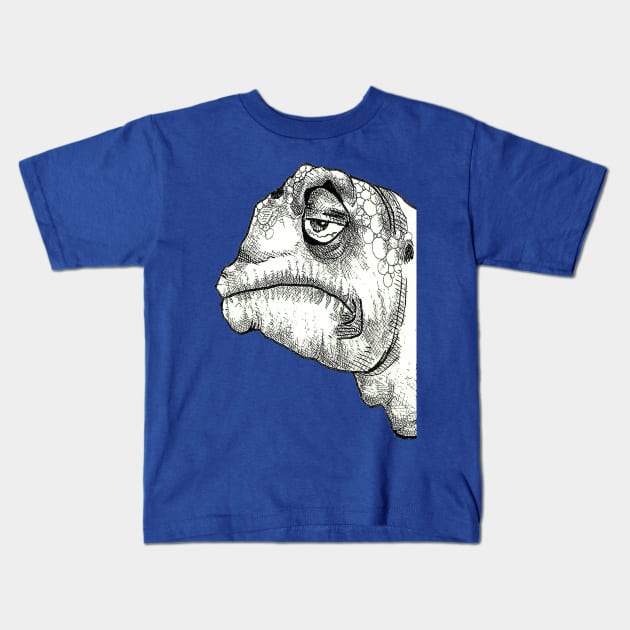 Sad Dinosaur Kids T-Shirt by PhoneticTees
